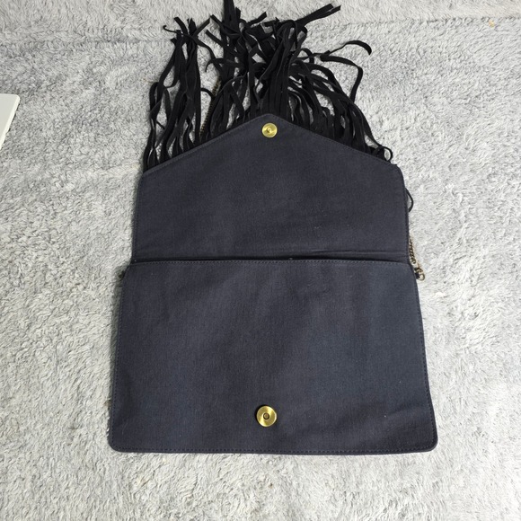 Earthbound Trading Fringe Crossbody Bag Black Leather Embroidered Flower Studded - Picture 7 of 11